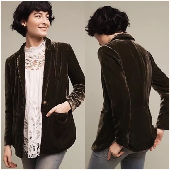 Cartonnier x ANTHROPOLOGIE Velvet Blazer Moss - Picture 1 of 11